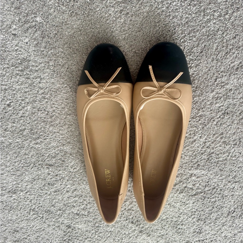 Beige and Black Bow Ballet Flats
